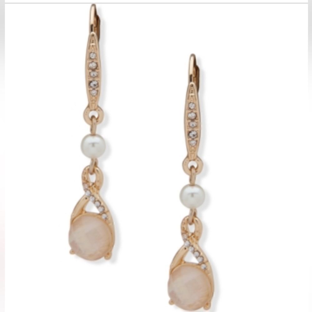 NWT Anne Klein Pearl Gold-Tone White Mother-of- Pearl Double Drop Earrings
